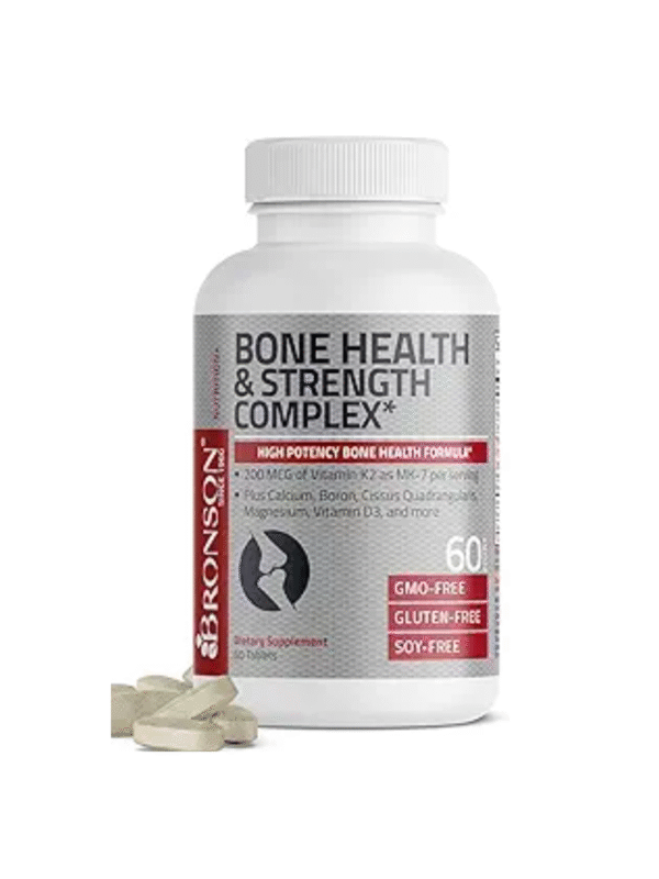 Bronson Bone Health & Strength Complex* High Potency Formula 200 MCG of Vitamin K2 as MK7, Plus Calcium, Boron, Cissus Quadrangularis, Magnesium, Vitamin D3, and More - Non-GMO, 60 Tablets