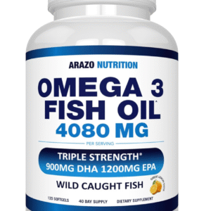 Arazo Nutrition Wild Caught Omega 3 Fish Oil – 120 Soft Gels – 4,080mg High EPA 1200mg DHA 900mg Lemon Flavor Burpless Softgels