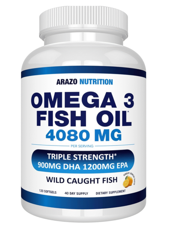 Arazo Nutrition Wild Caught Omega 3 Fish Oil – 120 Soft Gels – 4,080mg High EPA 1200mg DHA 900mg Lemon Flavor Burpless Softgels