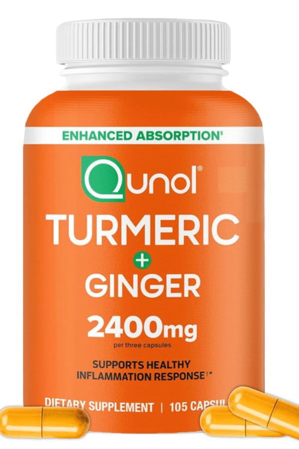 Qunol Turmeric Curcumin with Black Pepper & Ginger, 2400mg Turmeric Extract with 95% Curcuminoids, Extra Strength Supplement, Enhanced Absorption, Joint Support Supplement, 105 Count
