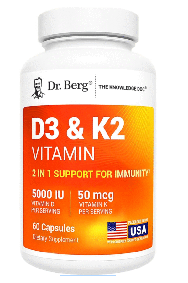 Dr. Berg Maximum Strength 7-in-1 Vitamin D3 K2 5000 IU | Naturally Derived D3 | 4X Lab-Tested & Verified | High Absorption Formula | K2 D3 Vitamin Supplement - 60 CapsulesDr. Berg Maximum Strength 7-in-1 Vitamin D3 K2 5000 IU